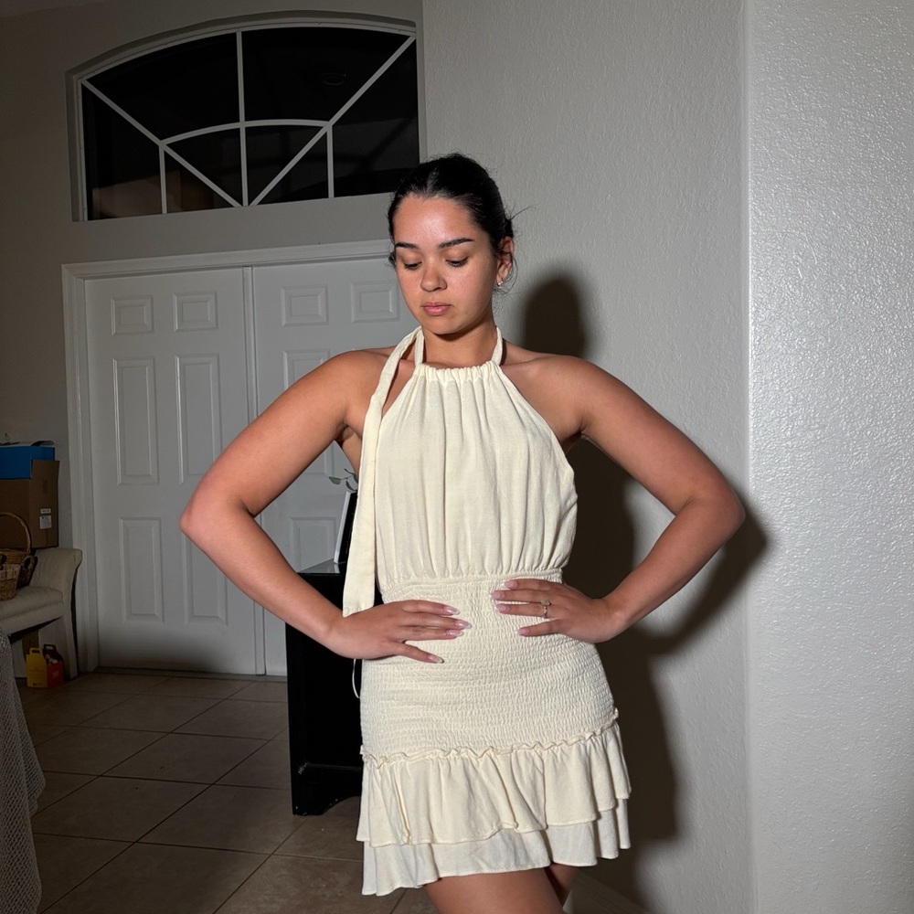 Elegant Cream Halter Dress